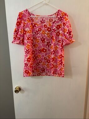 Floral Puff Sleeve Square Neck Top - Pink